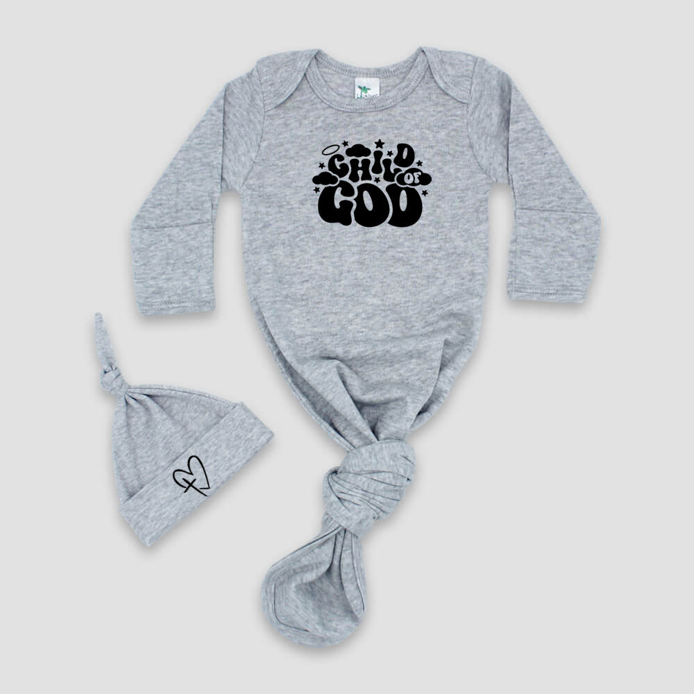 "CHILD OF GOD" KNOTTED BABY GOWN AND HAT SET