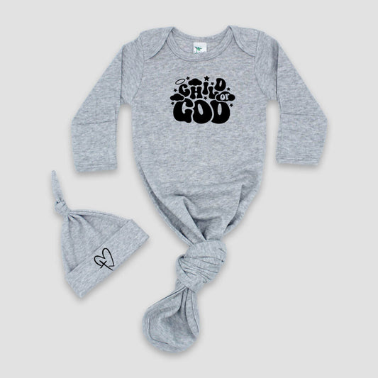 "CHILD OF GOD" KNOTTED BABY GOWN AND HAT SET
