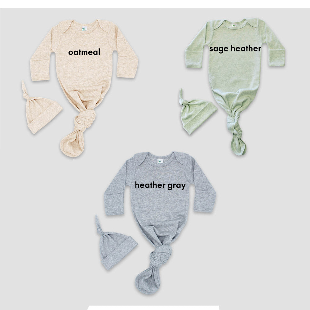 "GOD KNEW MY HEART NEEDED YOU" KNOTTED BABY GOWN AND HAT SET