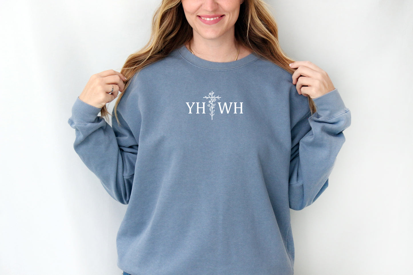 YAHWEH (YHWH) WITH A FLORAL CROSS UNISEX SWEATSHIRT