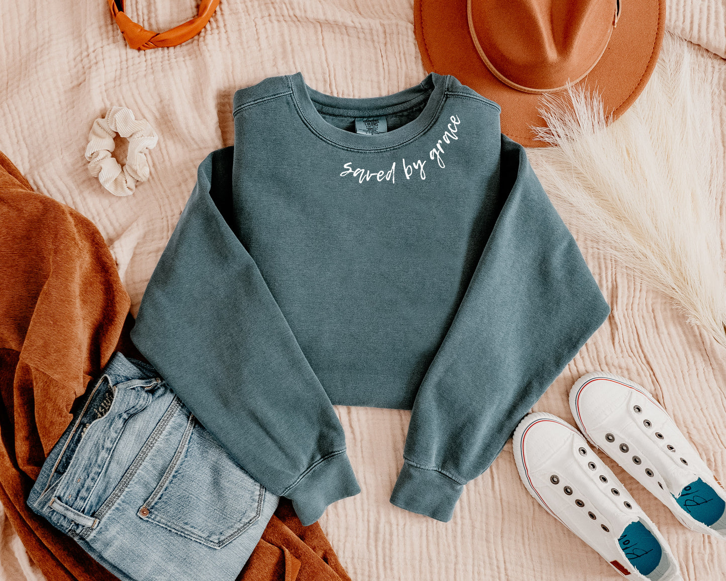 SAVED BY GRACE AROUND THE NECK UNISEX SWEATSHIRT
