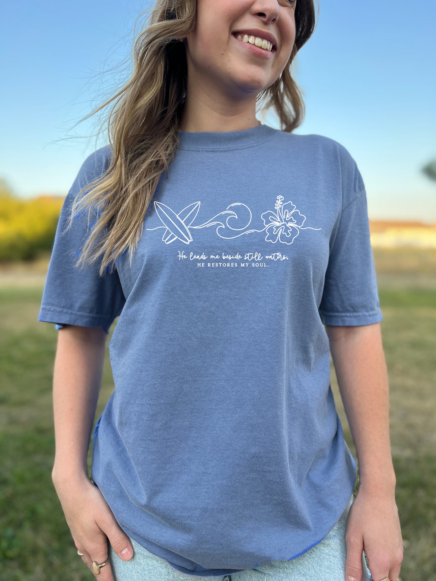 HE LEADS ME BESIDE STILL WATERS UNISEX TEE