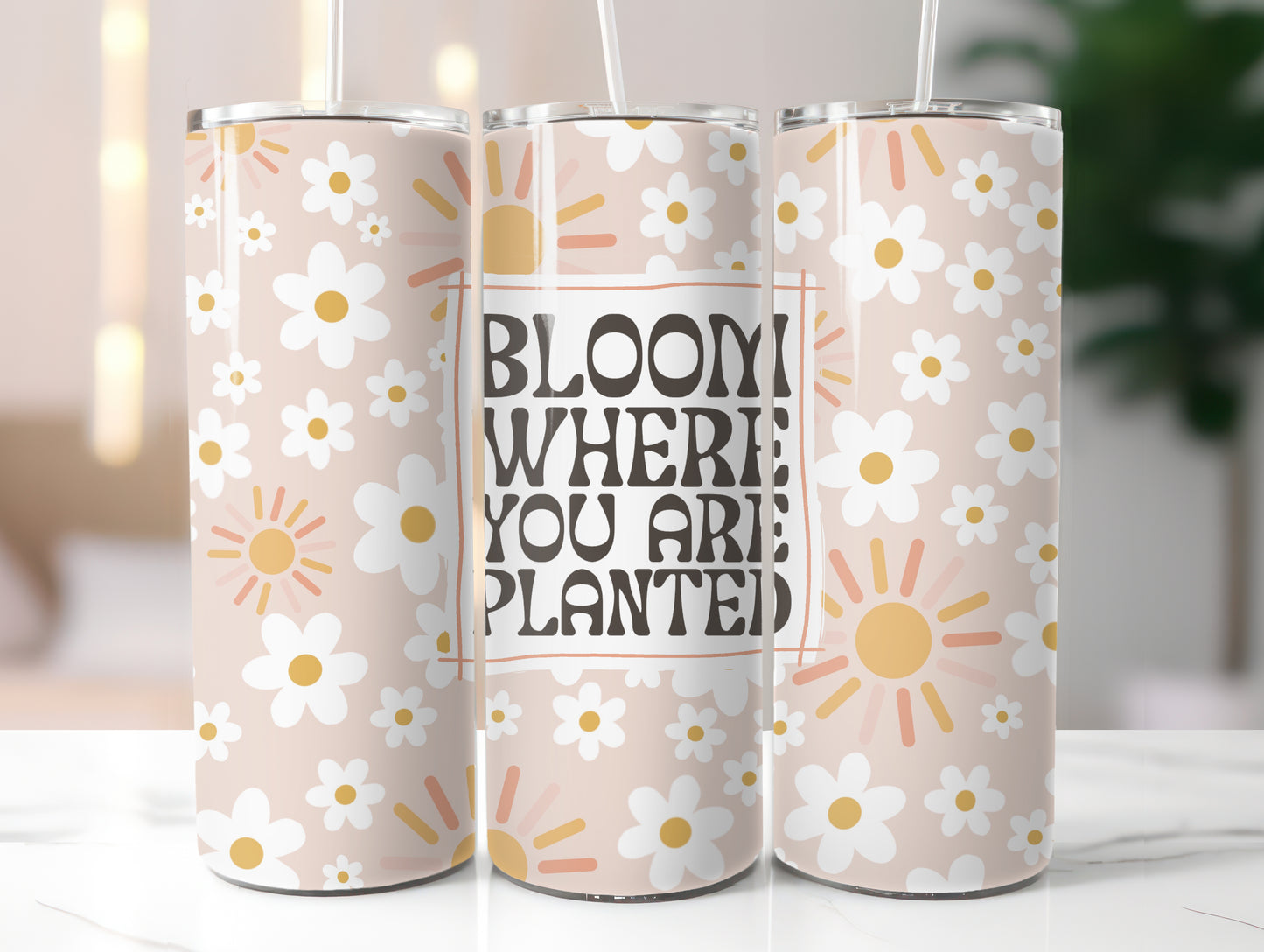 BLOOM WHERE YOU ARE PLANTED 20 OZ. SKINNY STAINLESS STEEL TUMBLER