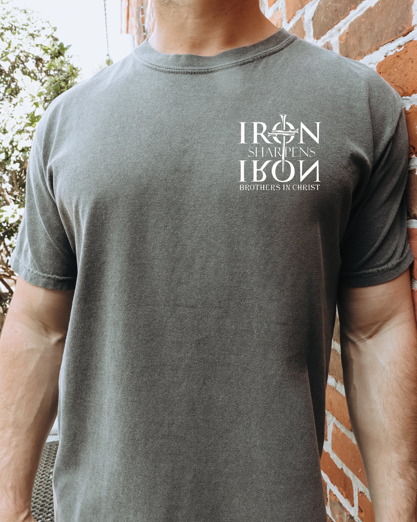 IRON SHARPENS IRON BROTHERS IN CHRIST UNISEX PEPPER TEE
