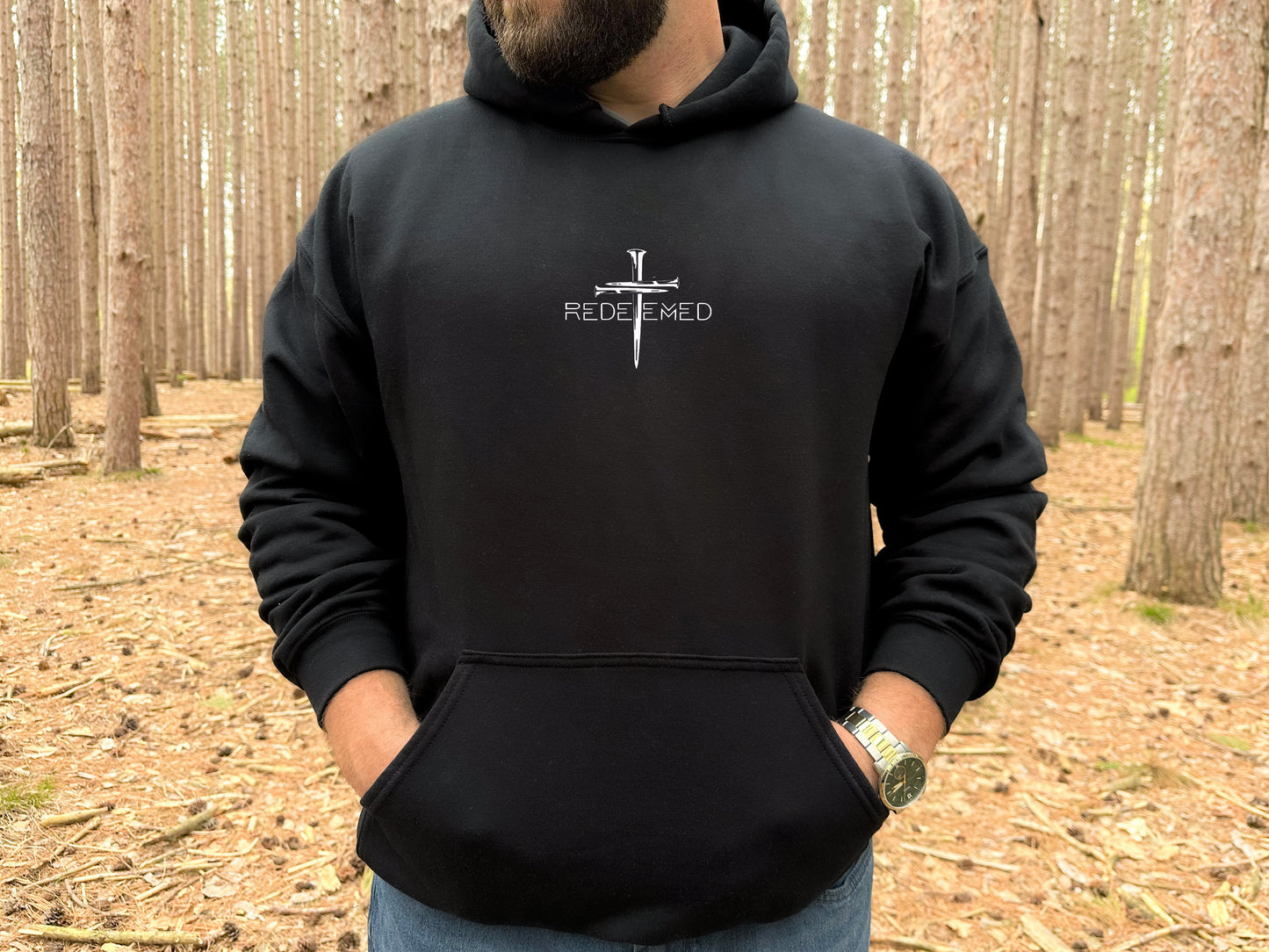 REDEEMED CROSS UNISEX BLACK HOODIE