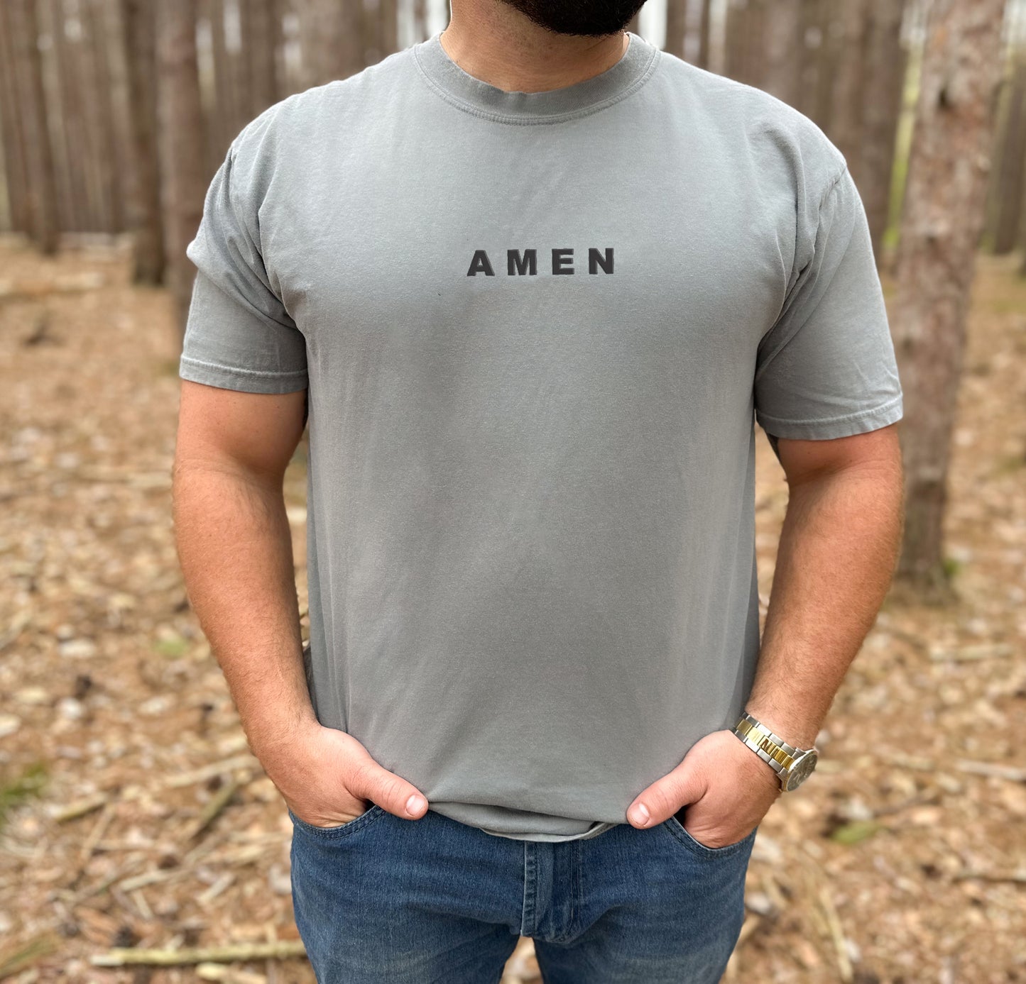 AMEN UNISEX GREY TEE (PUFFED DESIGN)