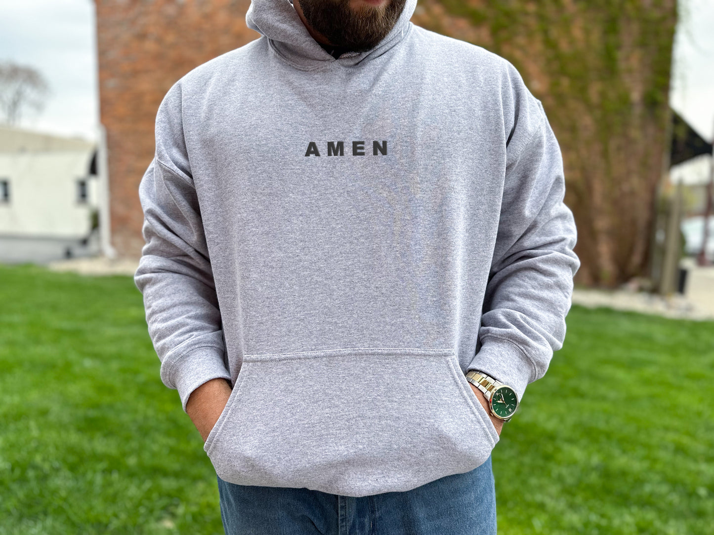 AMEN UNISEX HEATHER GREY HOODIE (PUFFED DESIGN)