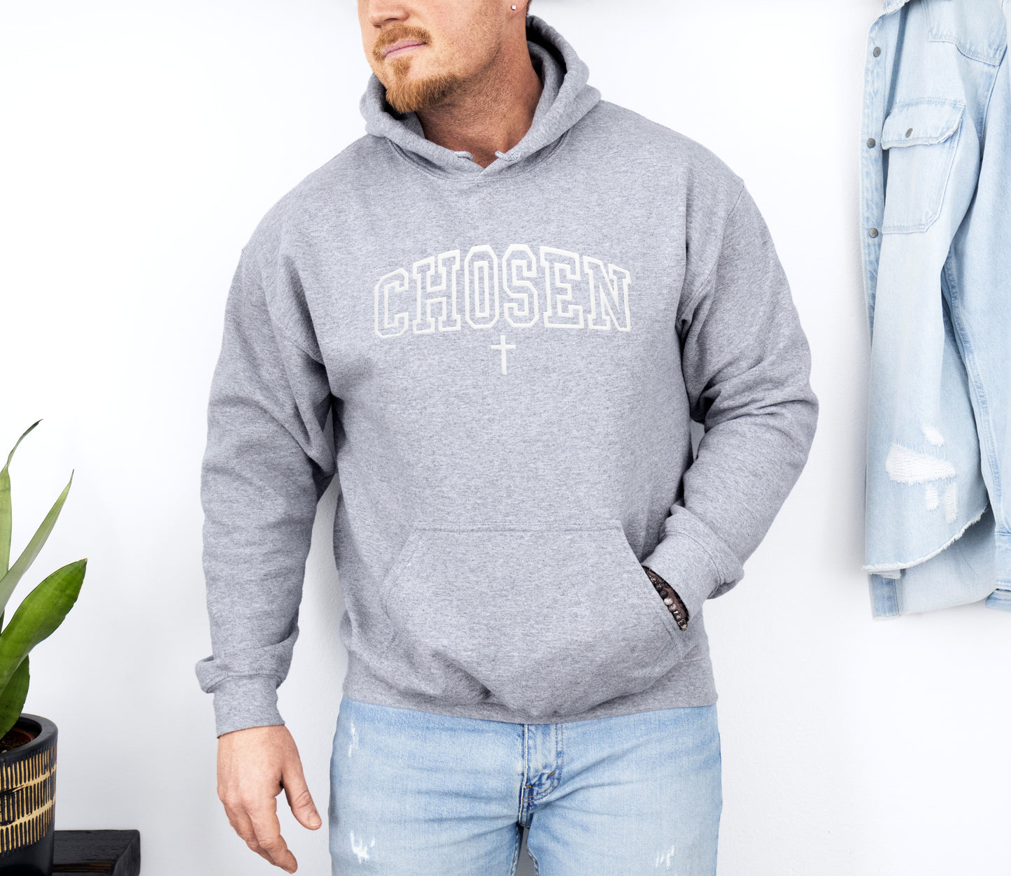 CHOSEN UNISEX HEATHER GREY HOODIE (PUFFED DESIGN)