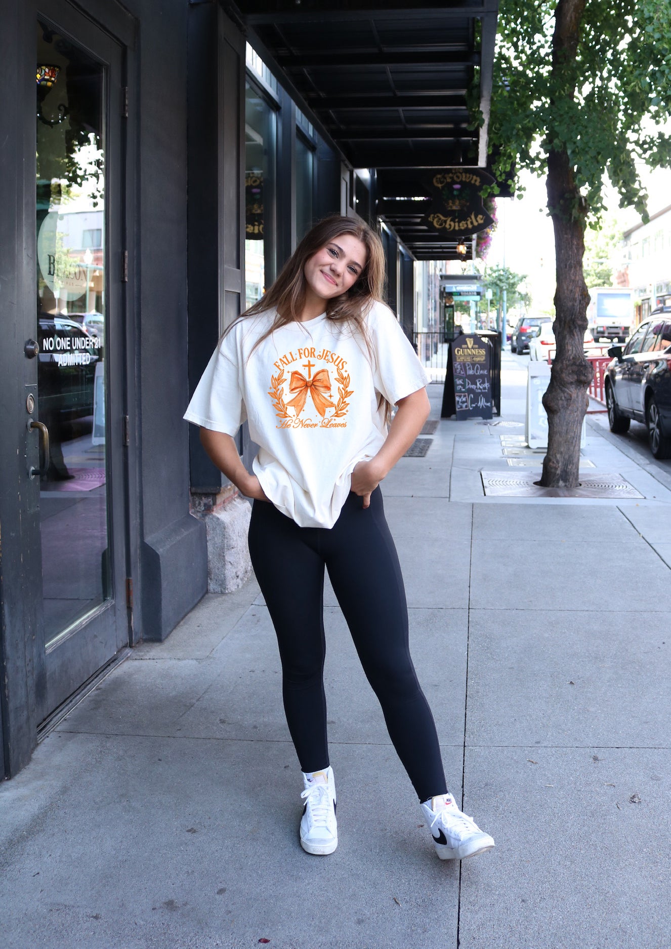 FALL FOR JESUS, HE NEVER LEAVES UNISEX TEE