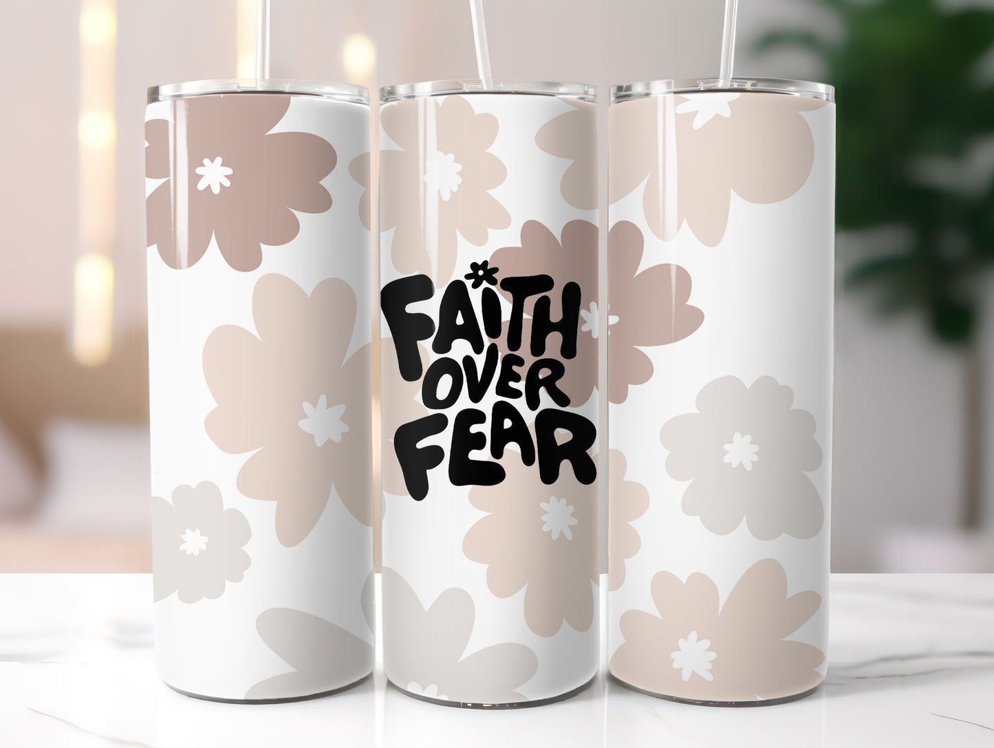 FAITH OVER FEAR 20 OZ. SKINNY STAINLESS STEEL TUMBLER