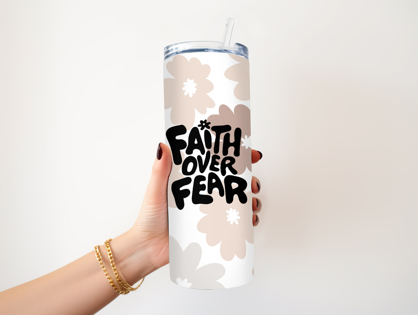 FAITH OVER FEAR 20 OZ. SKINNY STAINLESS STEEL TUMBLER