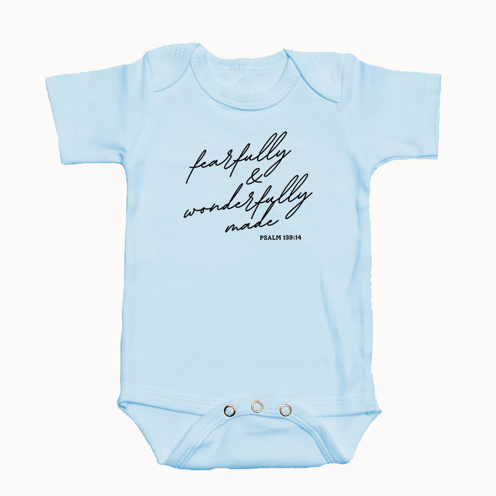 "FEARFULLY AND WONDERFULLY MADE" BODYSUIT IN BLUE