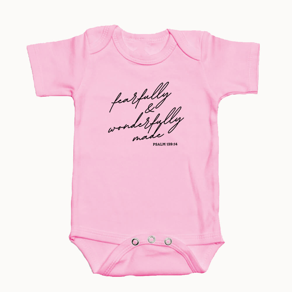 "FEARFULLY AND WONDERFULLY MADE" BODYSUIT IN PINK
