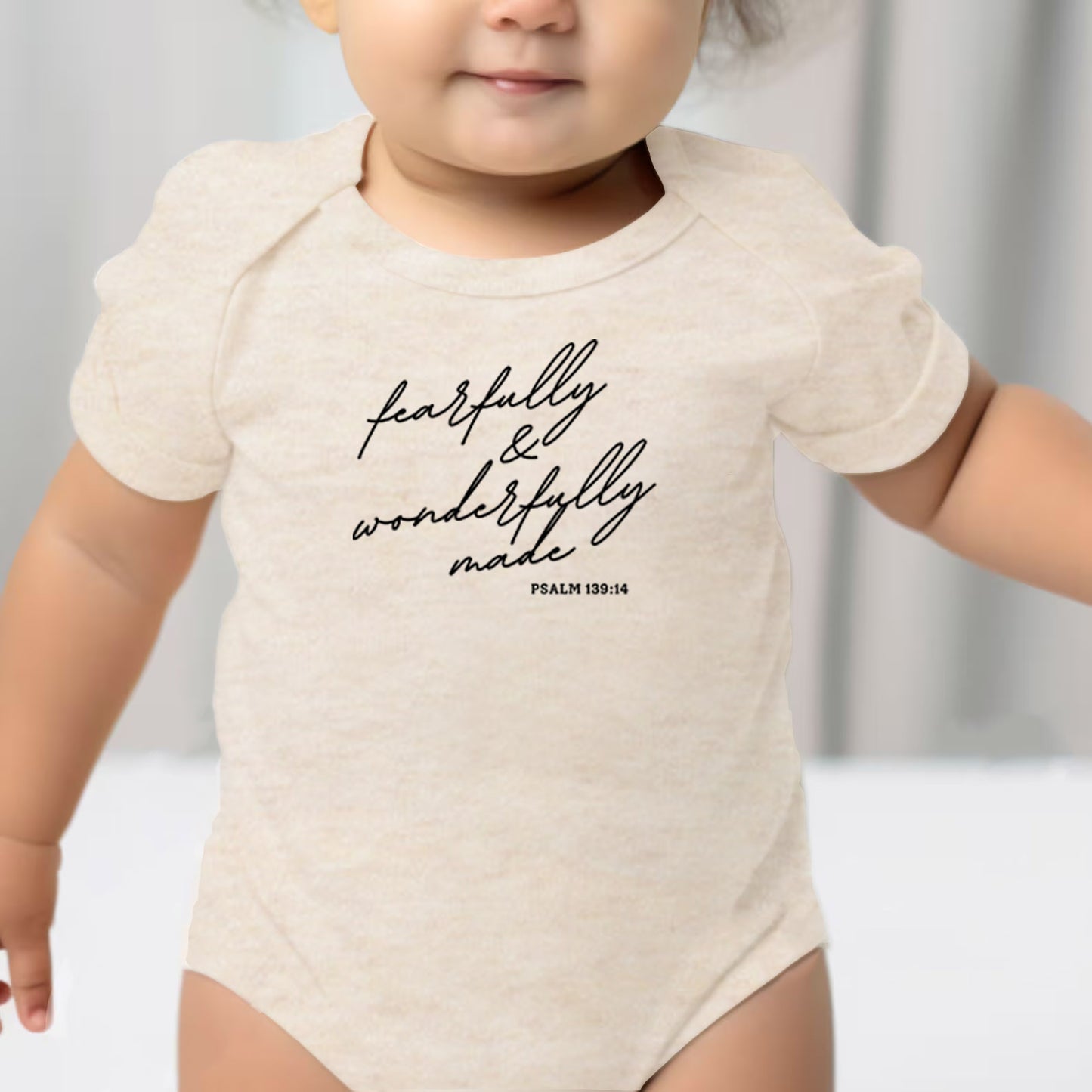 "FEARFULLY AND WONDERFULLY MADE" BODYSUIT IN OATMEAL