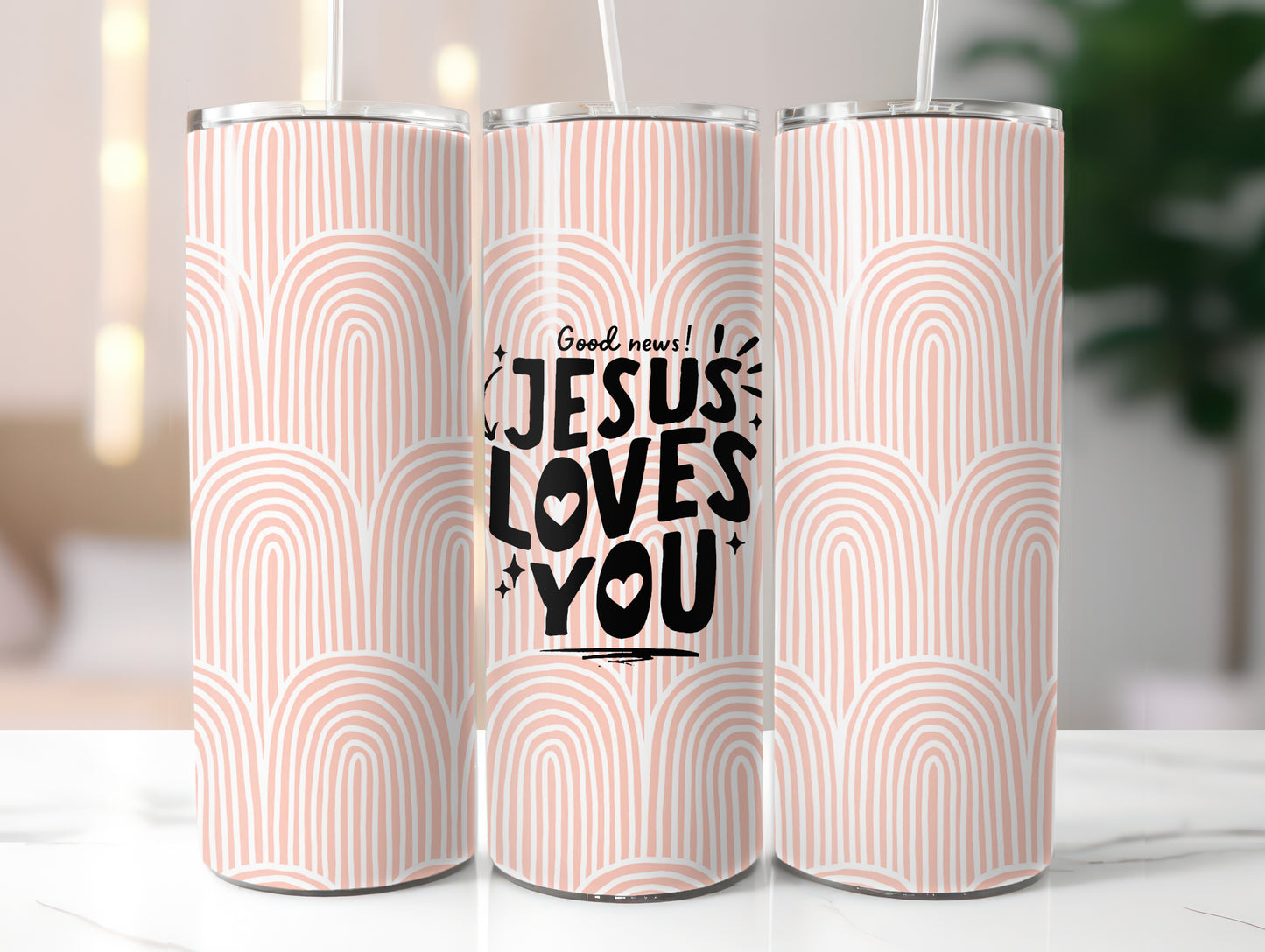 GOOD NEWS JESUS LOVES YOU 20 OZ. SKINNY STAINLESS STEEL TUMBLER
