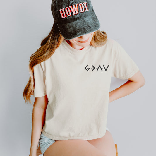 PUFFY GOD IS GREATER THAN OUR HIGHS AND LOWS WOMEN'S BOXY TEE