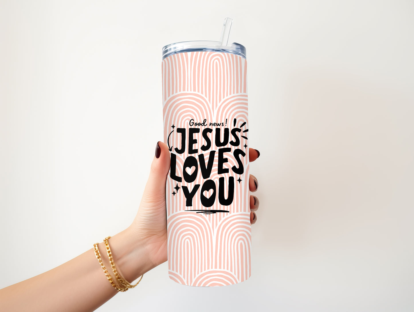 GOOD NEWS JESUS LOVES YOU 20 OZ. SKINNY STAINLESS STEEL TUMBLER