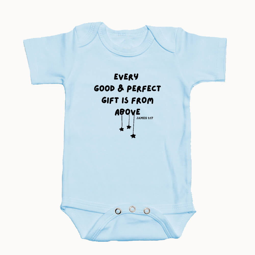 "EVERY GOOD & PERFECT GIFT IS FROM ABOVE" BODYSUIT IN BLUE
