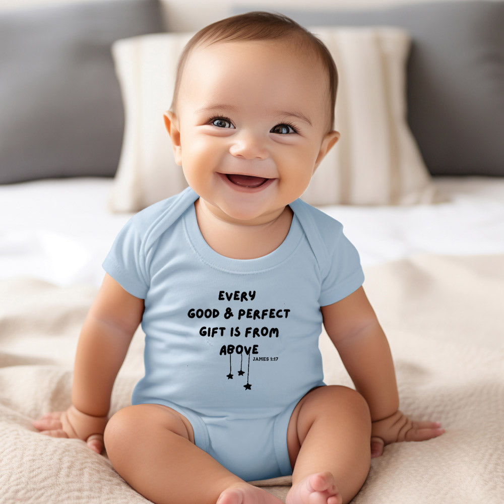 "EVERY GOOD & PERFECT GIFT IS FROM ABOVE" BODYSUIT IN BLUE