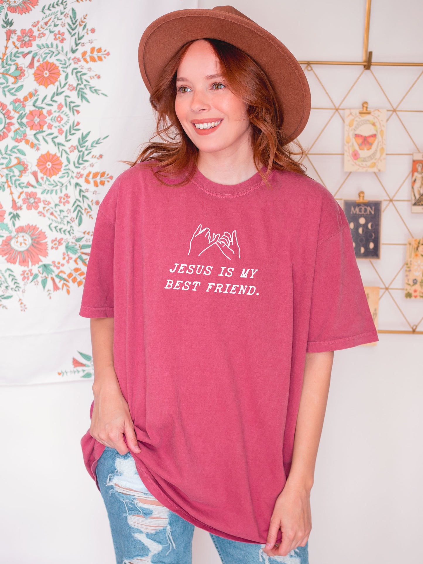 JESUS IS MY BEST FRIEND UNISEX TEE - SIZE LARGE IN CRUNCHBERRY