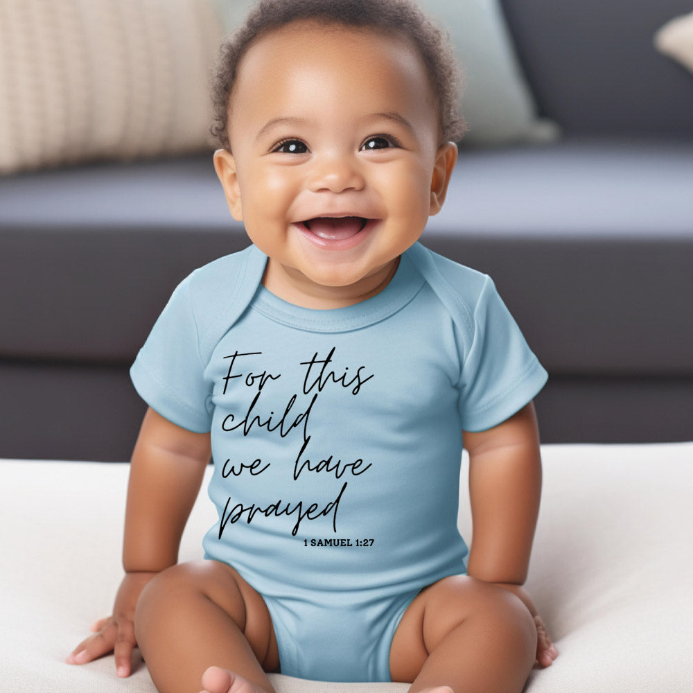 "FOR THIS CHILD WE HAVE PRAYED" BODYSUIT IN BLUE