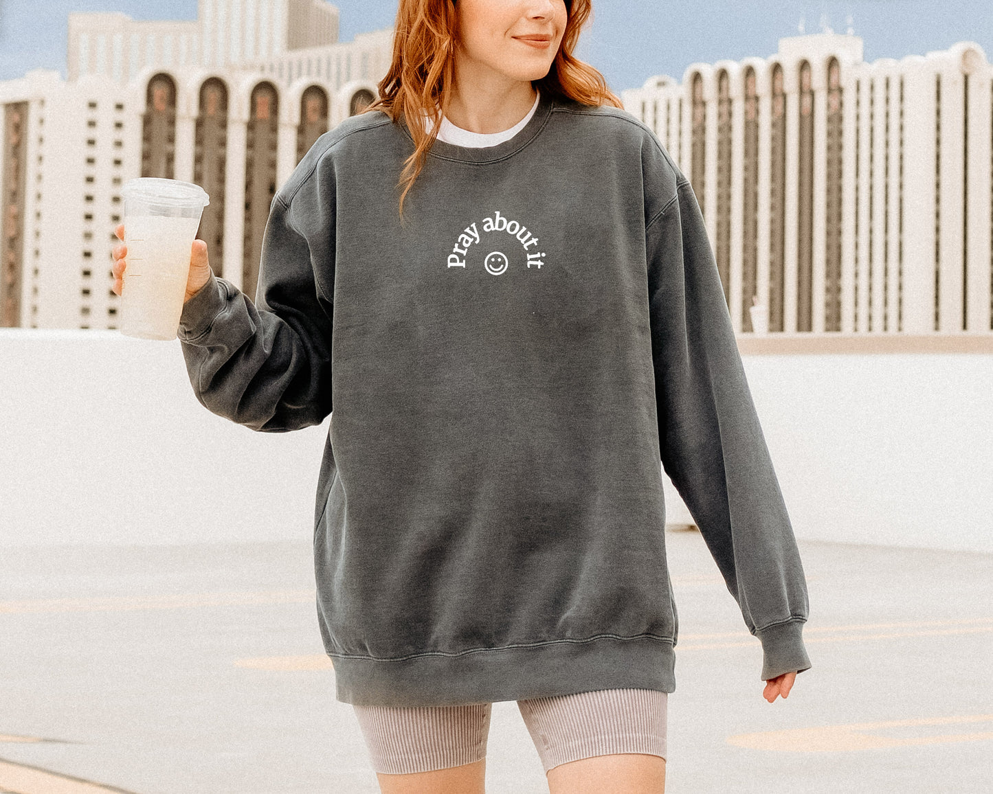 PRAY ABOUT IT SMILEY FACE UNISEX SWEATSHIRT