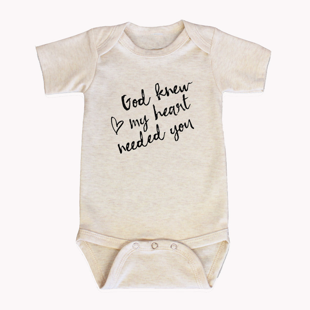 "GOD KNEW MY HEART NEEDED YOU" BODYSUIT IN OATMEAL