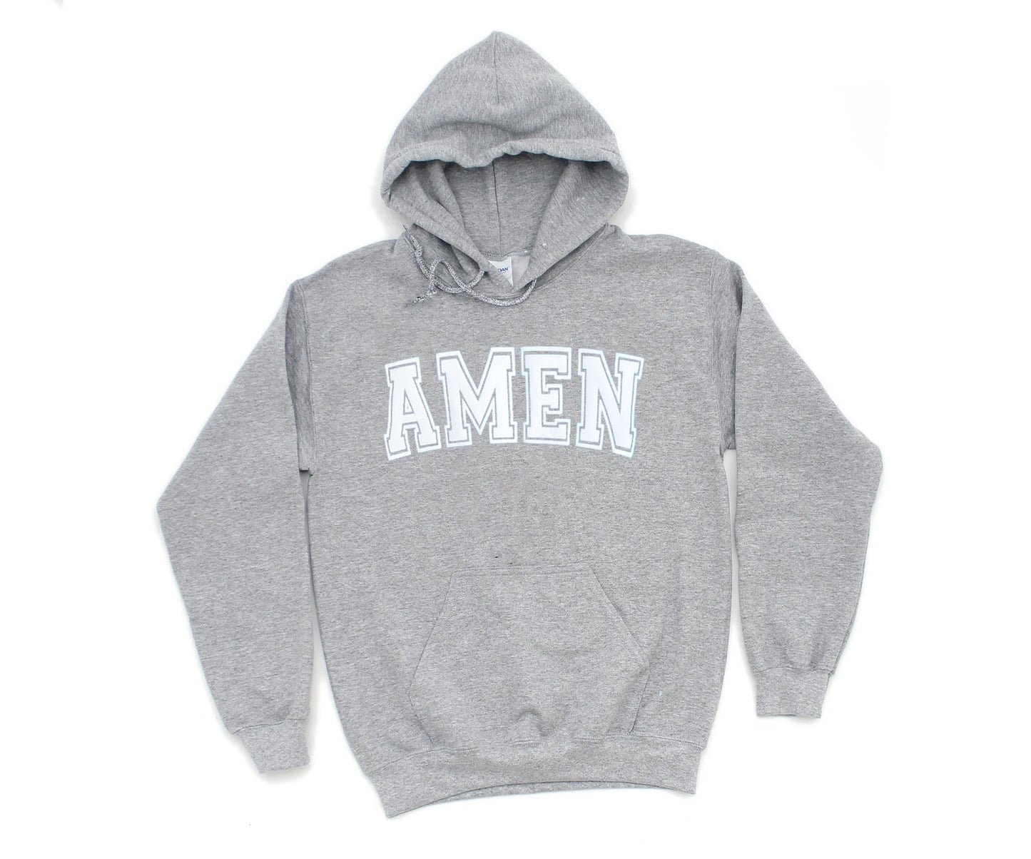 AMEN UNISEX HEATHER GREY HOODIE (WHITE PUFFED DESIGN)