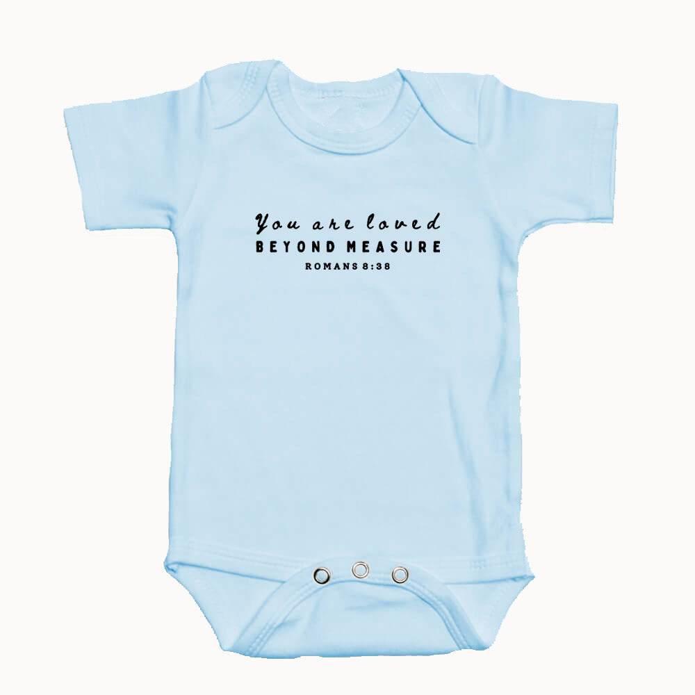 "YOU ARE LOVED BEYOND MEASURE" BODYSUIT IN BLUE