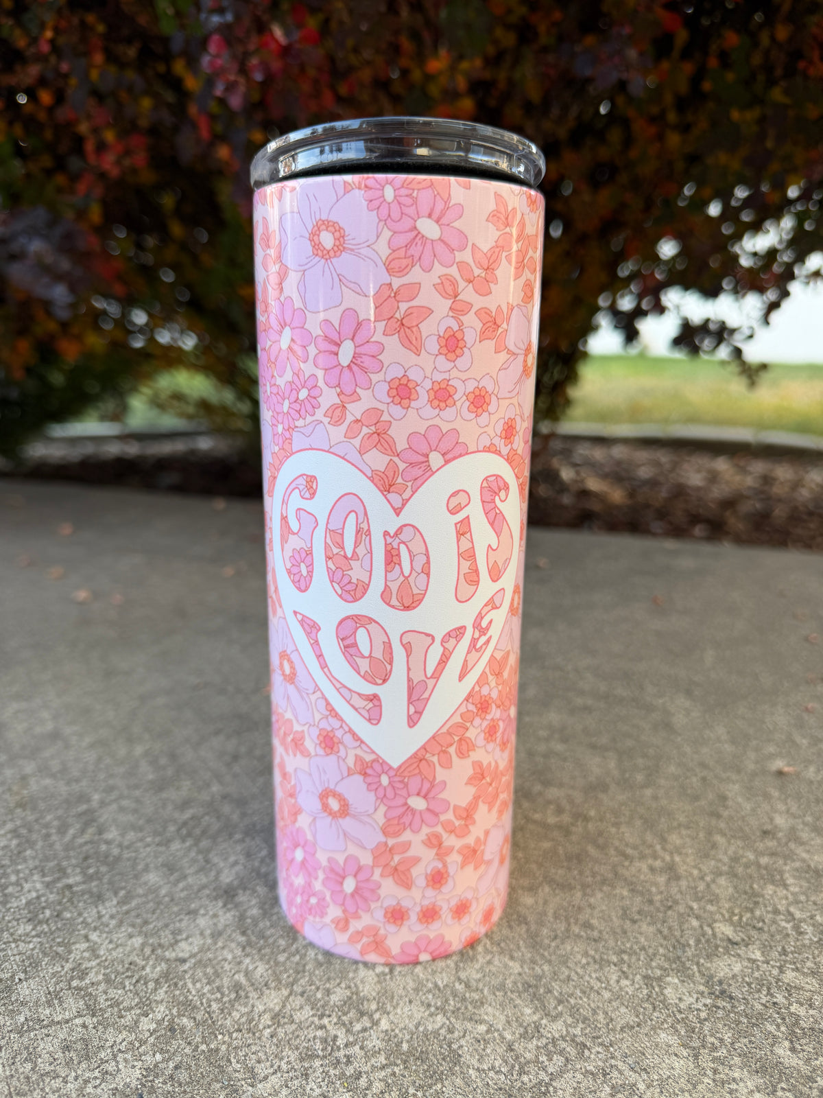 GOD IS LOVE FLORAL 20 OZ. STAINLESS STEEL SKINNY TUMBLER