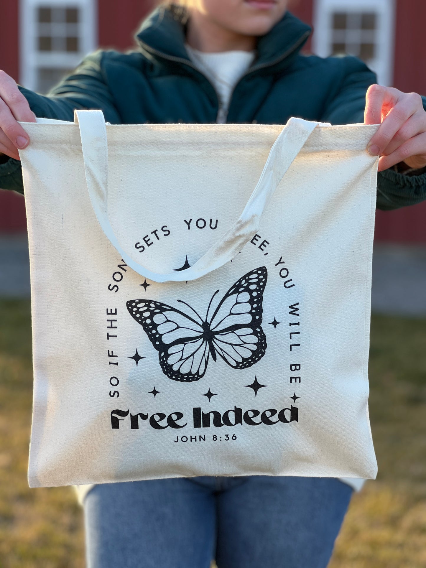 FREE INDEED BUTTERFLY TOTE BAG