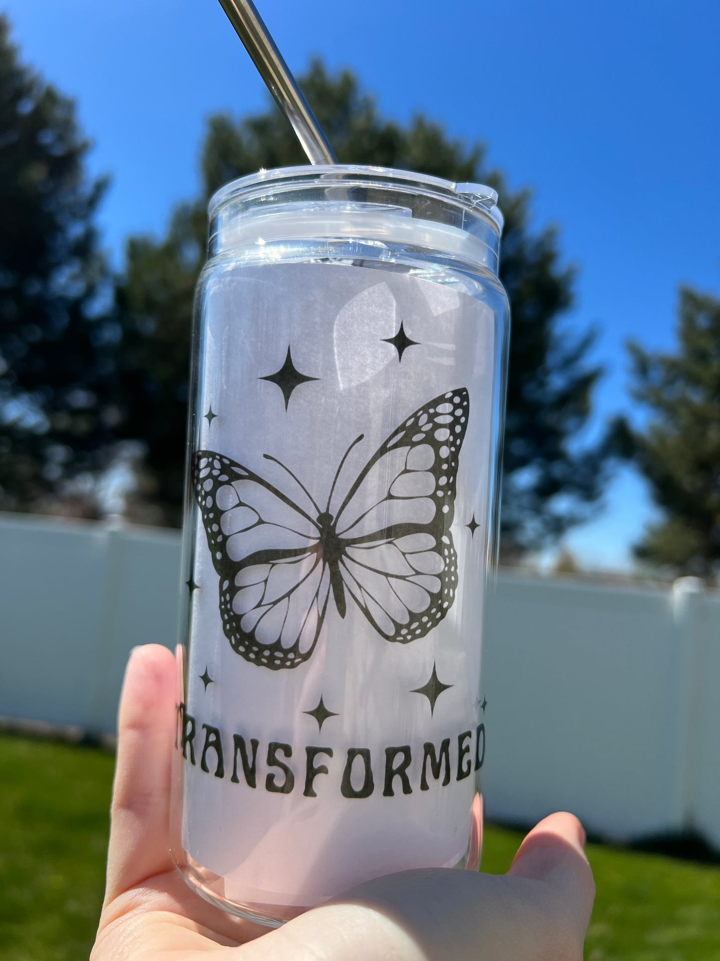 TRANSFORMED BUTTERFLY GLASS TUMBLER