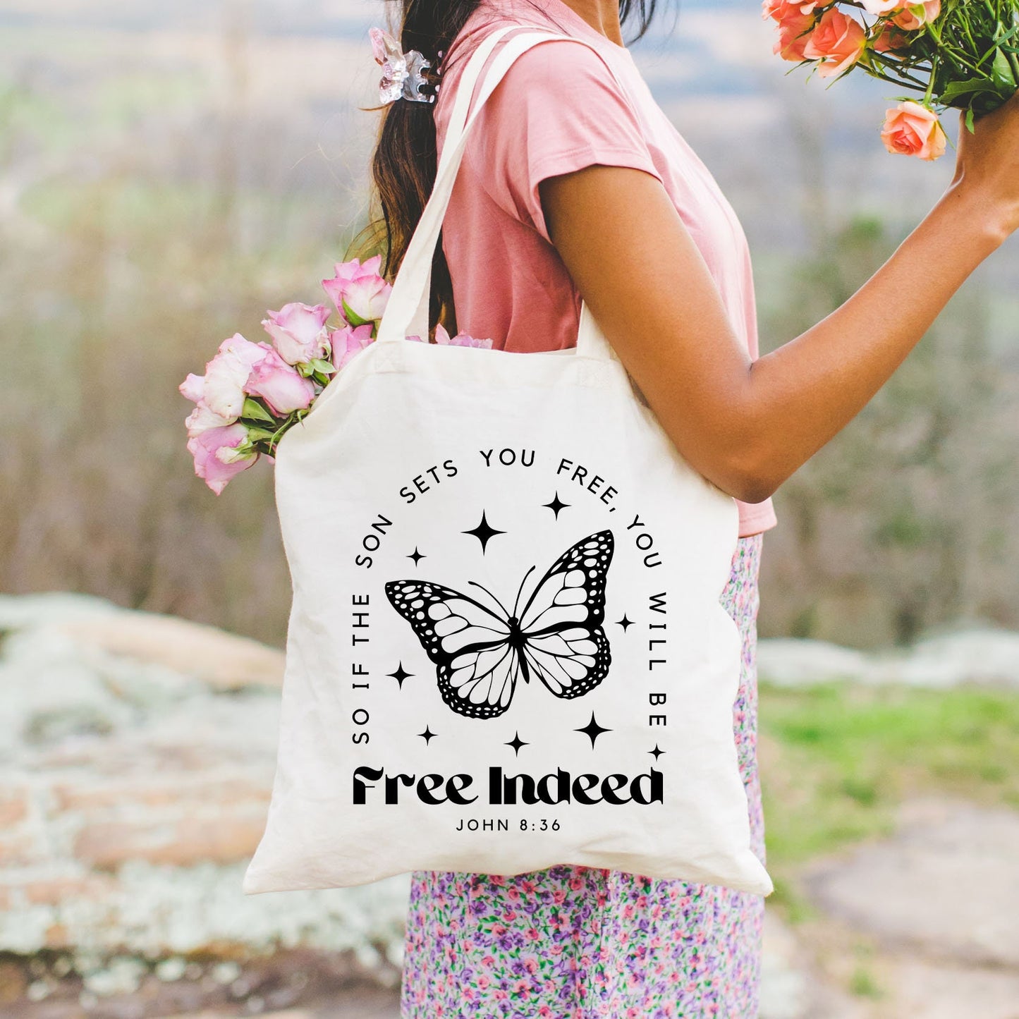 FREE INDEED BUTTERFLY TOTE BAG