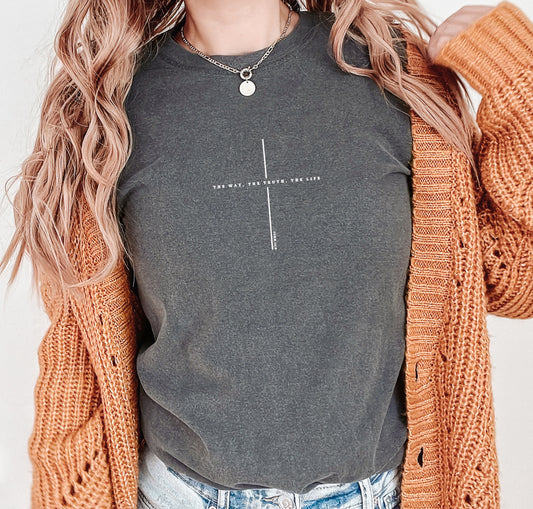 MINIMALIST CROSS UNISEX TEE - THE WAY THE TRUTH THE LIFE