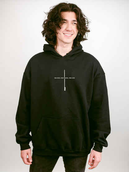 MINIMALIST CROSS - JOHN 14:6 THE WAY THE TRUTH THE LIFE - UNISEX HOODED SWEATSHIRT