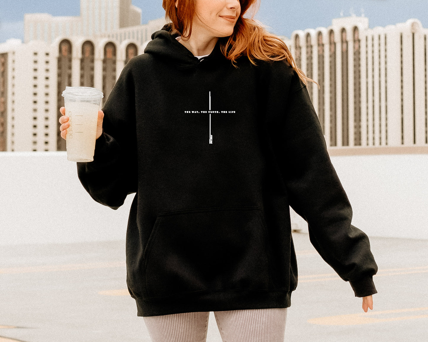 MINIMALIST CROSS - JOHN 14:6 THE WAY THE TRUTH THE LIFE - UNISEX HOODED SWEATSHIRT