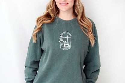 HE LEFT THE 99 TO RESCUE ME WITH CROSS AND SHEEP UNISEX SWEATSHIRT