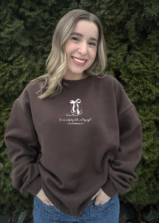 WALK IN FAITH UNISEX SWEATSHIRT - SIZE LARGE IN DARK BROWN