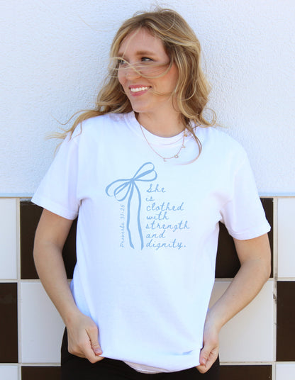 SHE IS CLOTHED WITH STRENGTH AND DIGNITY UNISEX TEE