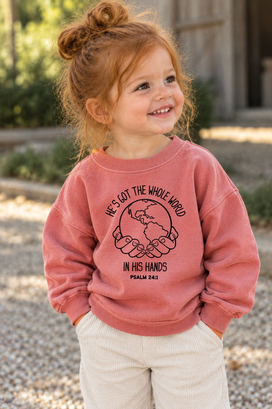 HE'S GOT THE WHOLE WORLD IN HIS HANDS TODDLER SWEATSHIRT