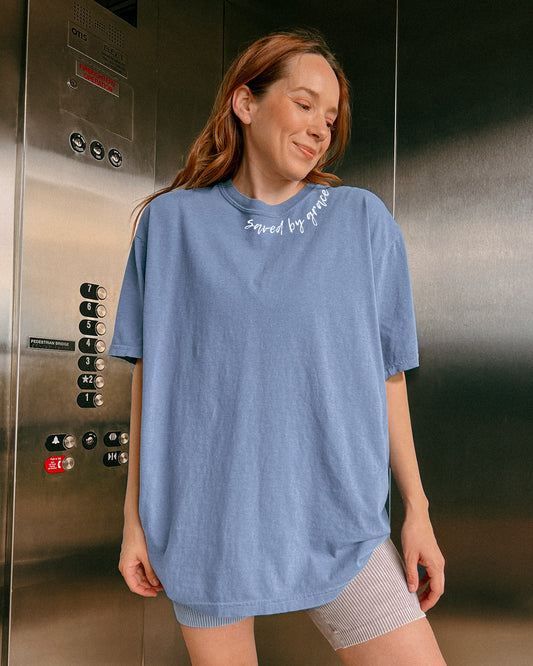 SAVED BY GRACE AROUND THE NECK UNISEX TEE