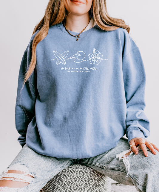 HE LEADS ME BESIDE STILL WATER UNISEX SWEATSHIRT
