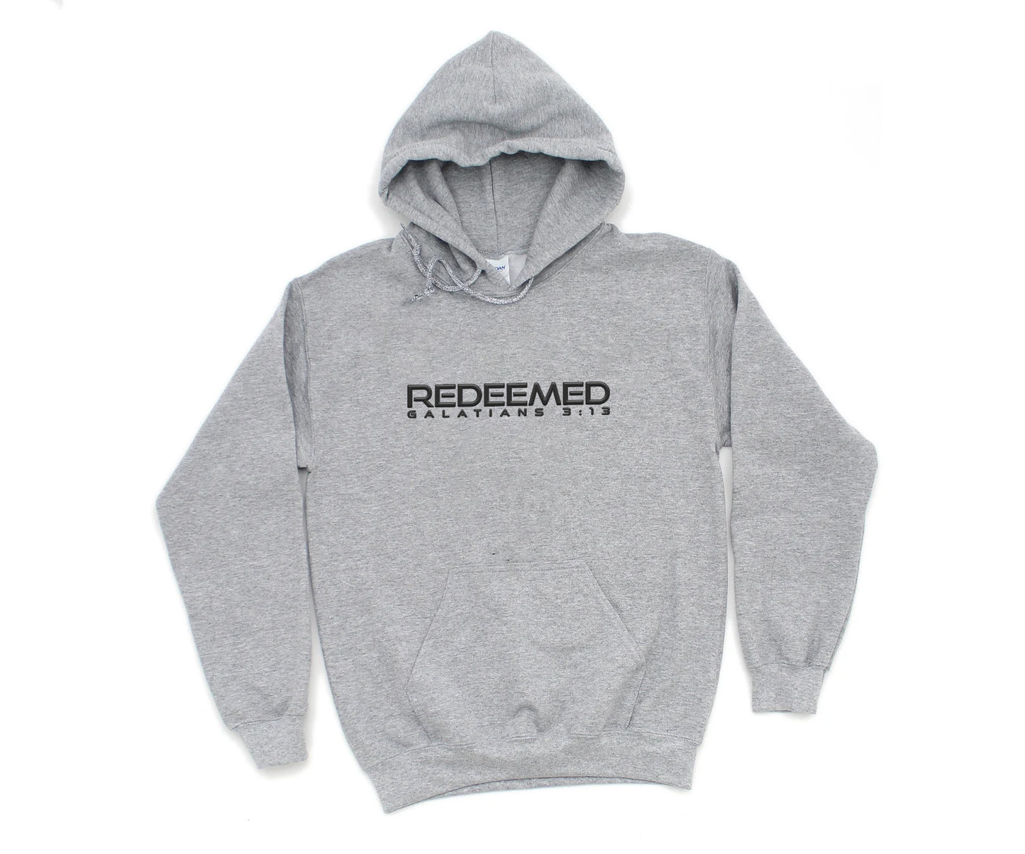 REDEEMED UNISEX HEATHER GREY HOODIE (PUFFED DESIGN)