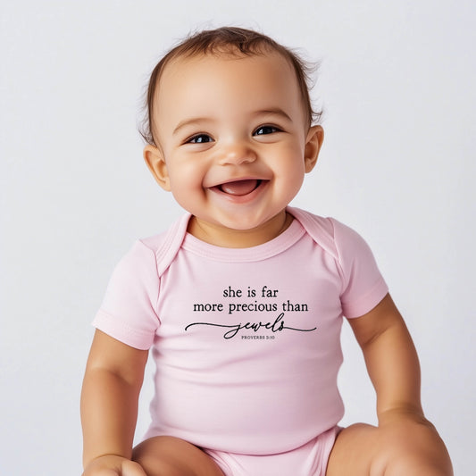 "SHE IS FAR MORE PRECIOUS THAN JEWELS" BODYSUIT IN PINK