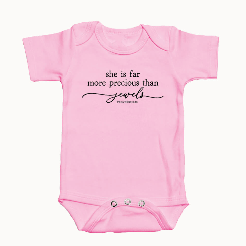 "SHE IS FAR MORE PRECIOUS THAN JEWELS" BODYSUIT IN PINK