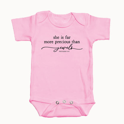 "SHE IS FAR MORE PRECIOUS THAN JEWELS" BODYSUIT IN PINK