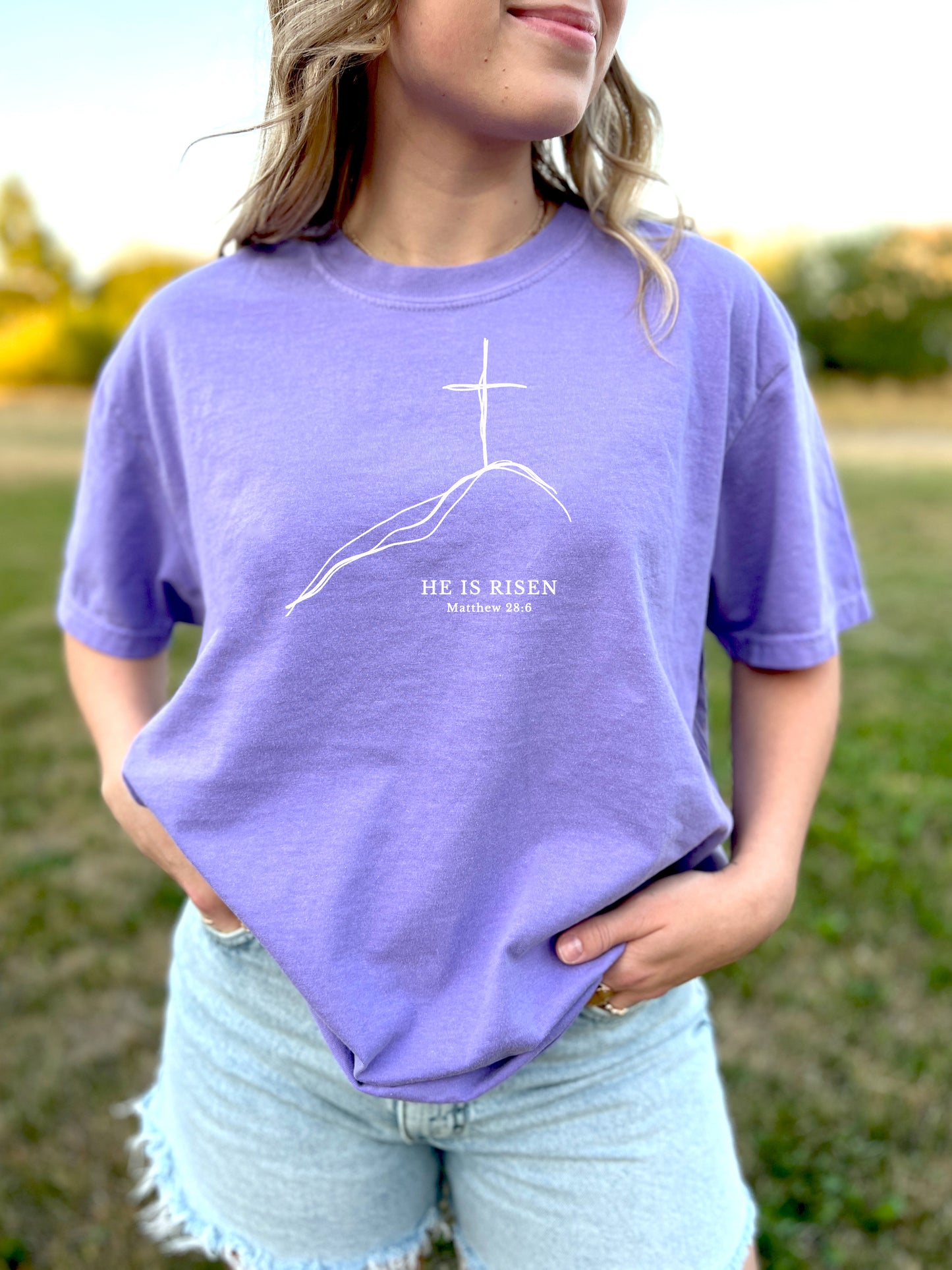 EASTER MINIMALIST CROSS ON A HILL UNISEX TEE