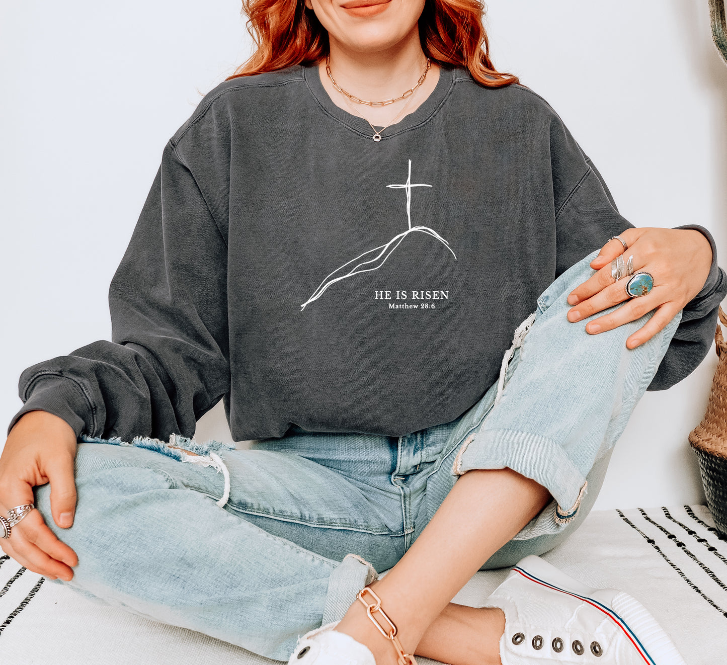 EASTER MINIMALIST CROSS ON A HILL UNISEX SWEATSHIRT