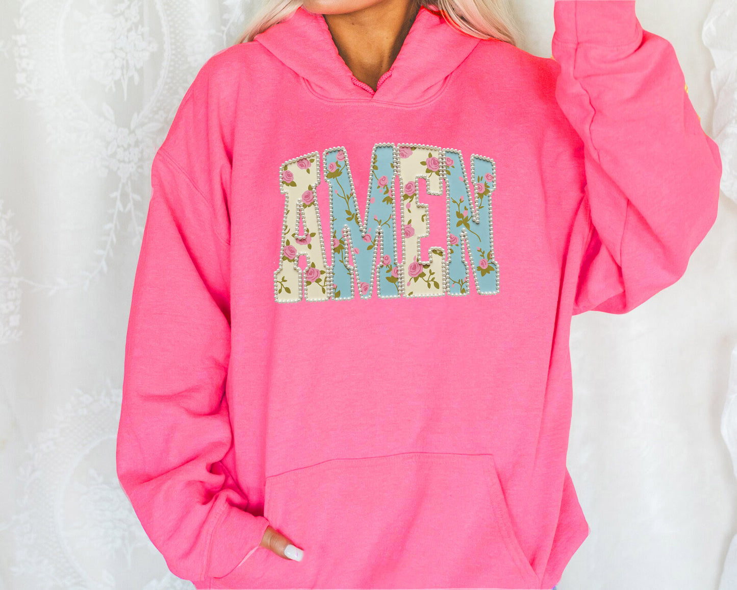 FLORAL AMEN UNISEX HOODED SWEATSHIRT