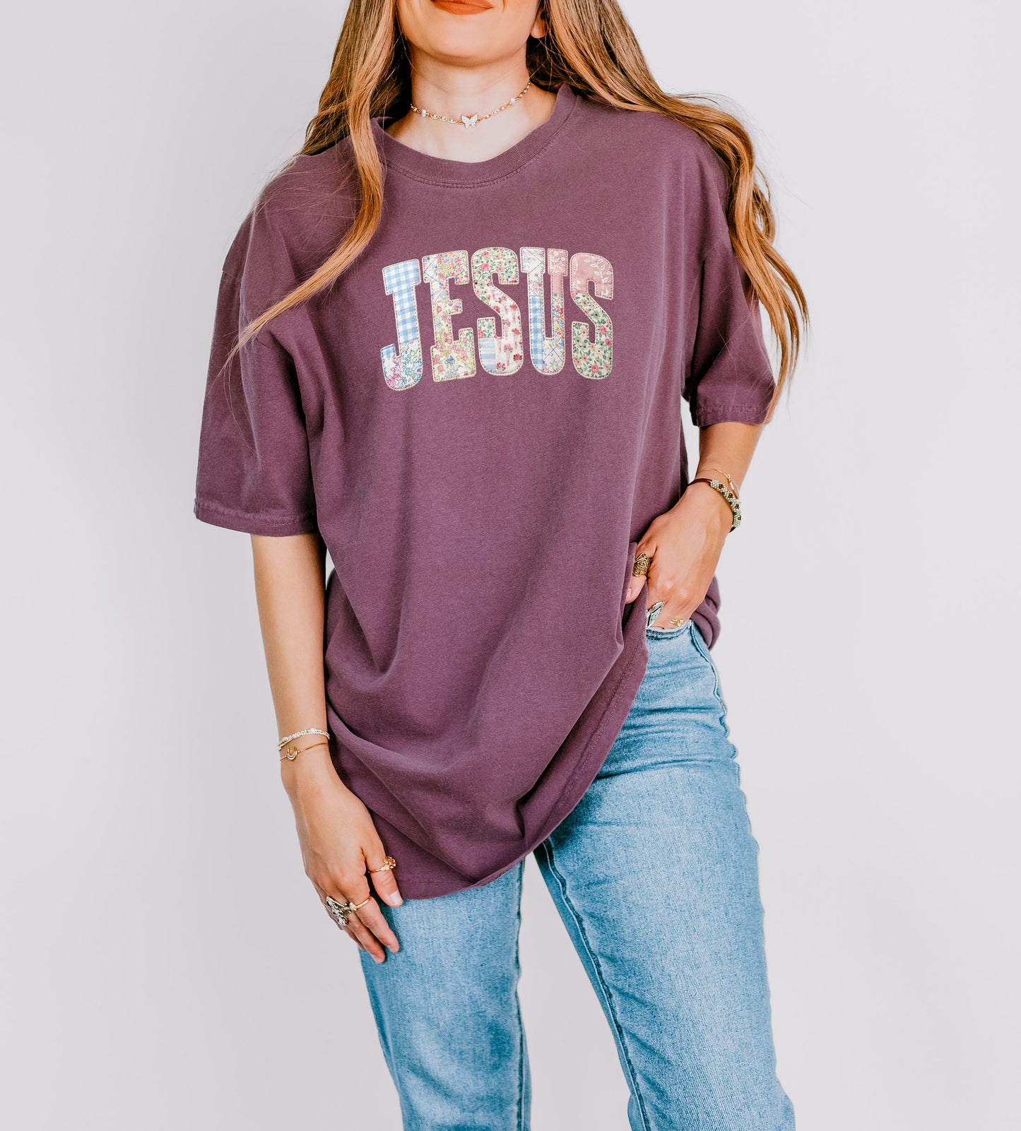PREPPY FAUX PATCHWORK JESUS UNISEX TEE